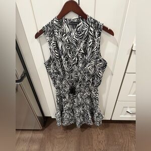 Saks Fifth Avenue Black and White Zebra Print Sleeveless Camisole with Peplum